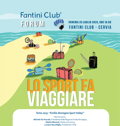 Evento sportivo a Cervia, estate, spiaggia, valigie colorate, energia e passione.