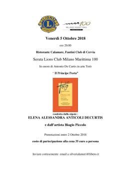 5 Ottobre 2018 - Serata Lions Club Milano Marittima 100: Il Principe Poeta